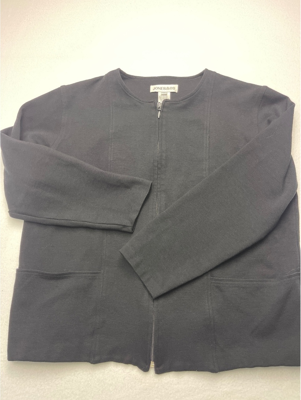 Jones & Co Black Zip-Up Cardigan Sweater, Size M